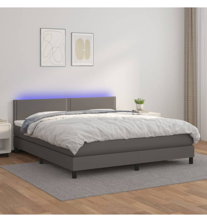 Sommier à lattes de lit avec et matelas et LED Gris 160x200 cm | Mobilier & Déco