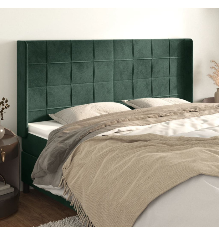 Tête de lit avec oreilles Vert foncé 203x16x118/128 cm Velours | Mobilier & Déco