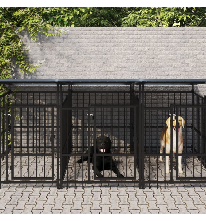 Chenil d'extérieur avec toit pour chiens Acier 5,63 m² | Mobilier & Déco