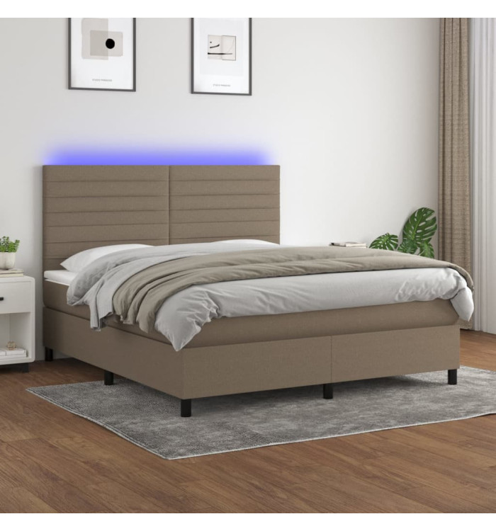 Sommier à lattes de lit et matelas et LED Taupe 180x200cm Tissu | Mobilier & Déco