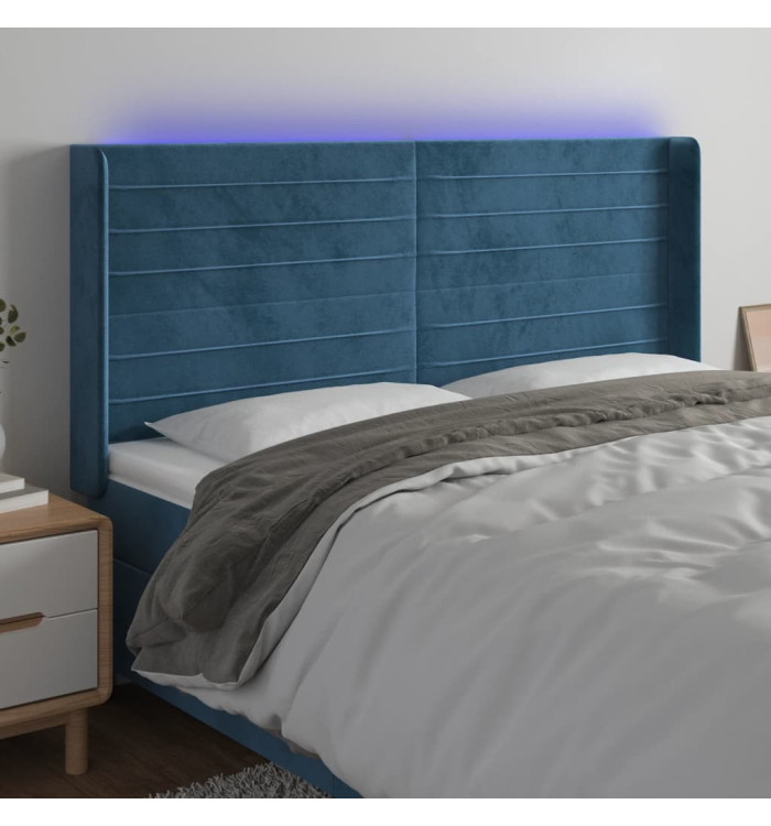 Tête de lit à LED Bleu foncé 163x16x118/128 cm Velours | Mobilier & Déco