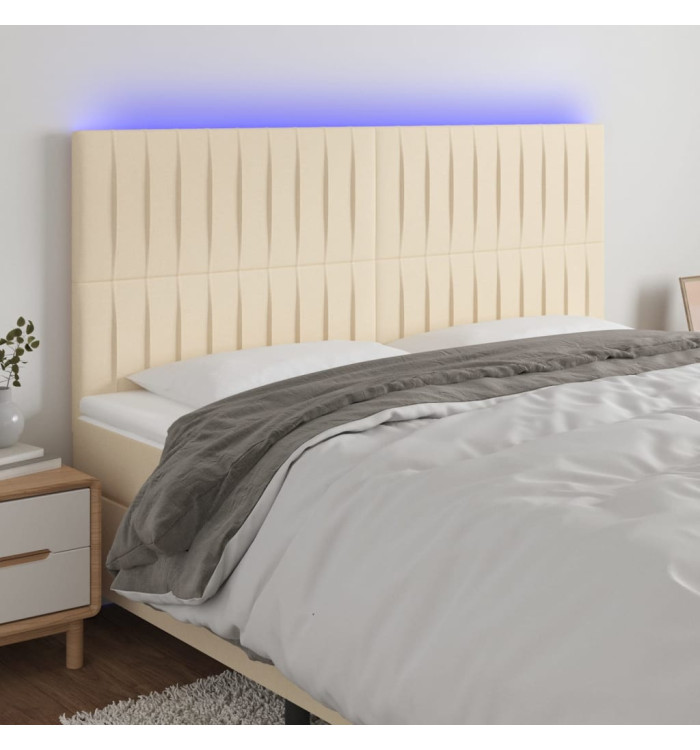Tête de lit à LED Crème 160x5x118/128 cm Tissu | Mobilier & Déco
