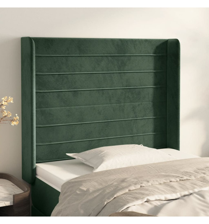 Tête de lit avec oreilles Vert foncé 83x16x118/128 cm Velours | Mobilier & Déco