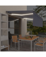 Auvent automatique store capteur de vent LED 4,5x3 m Bleu blanc | Mobilier & Déco