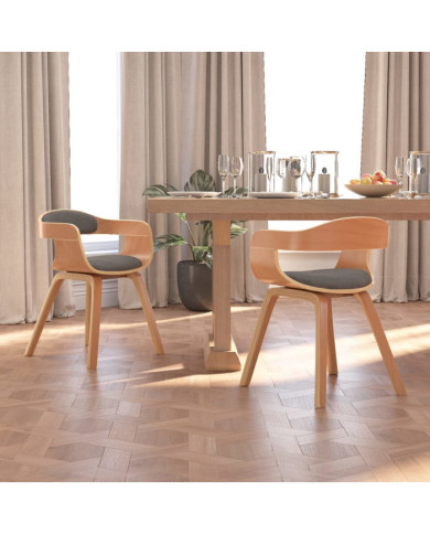 Chaise à manger lot de 2 gris clair bois courbé et tissu | Mobilier & Déco