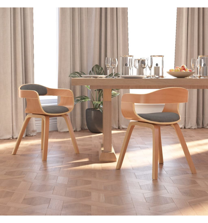 Chaise à manger lot de 2 gris clair bois courbé et tissu | Mobilier & Déco