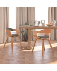 Chaise à manger lot de 2 gris clair bois courbé et tissu | Mobilier & Déco