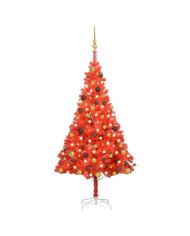 Arbre de Noël artificiel pré-éclairé et boules rouge 150 cm PVC | Mobilier & Déco