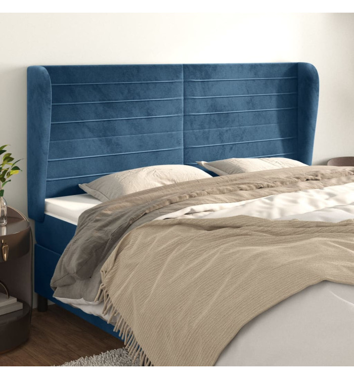 Tête de lit avec oreilles Bleu foncé 163x23x118/128 cm Velours | Mobilier & Déco