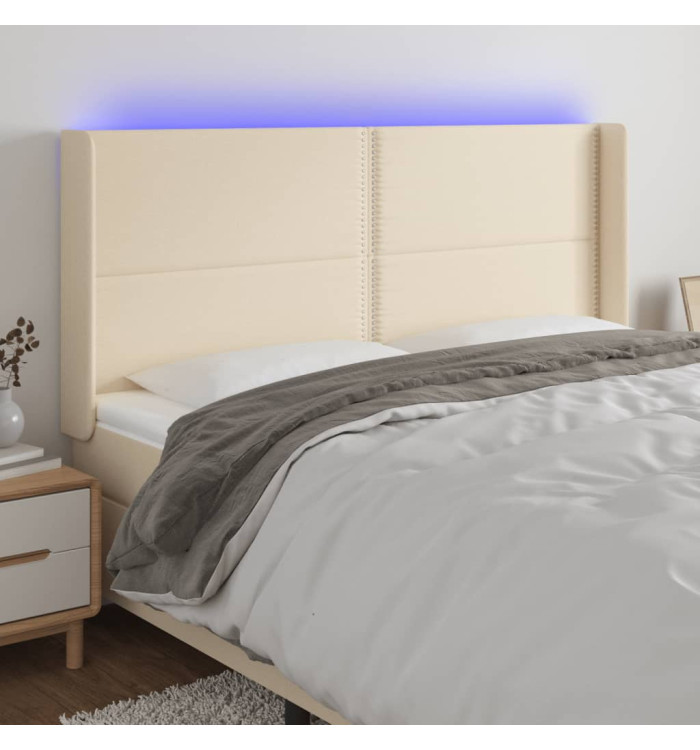 Tête de lit à LED Crème 163x16x118/128 cm Tissu | Mobilier & Déco