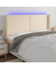 Tête de lit à LED Crème 163x16x118/128 cm Tissu | Mobilier & Déco