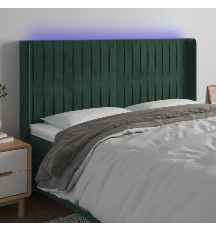 Tête de lit à LED Vert foncé 163x16x118/128 cm Velours | Mobilier & Déco