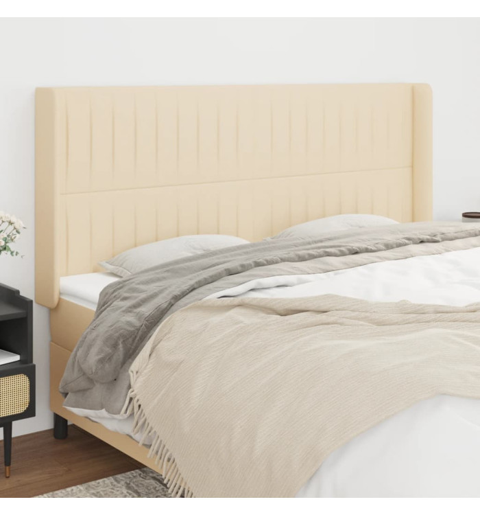 Tête de lit avec oreilles Crème 163x16x118/128 cm Tissu | Mobilier & Déco