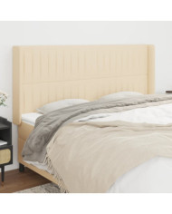 Tête de lit avec oreilles Crème 163x16x118/128 cm Tissu | Mobilier & Déco