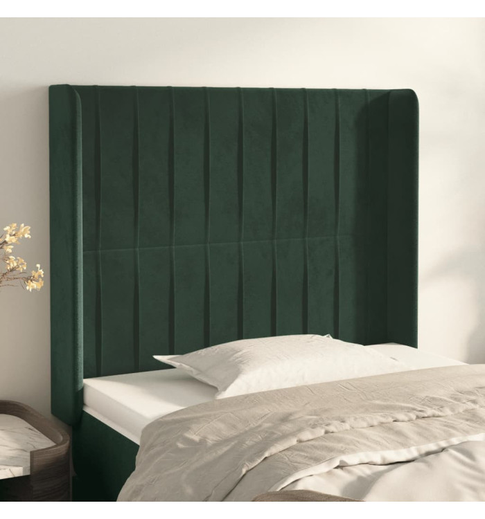 Tête de lit avec oreilles Vert foncé 93x16x118/128 cm Velours | Mobilier & Déco