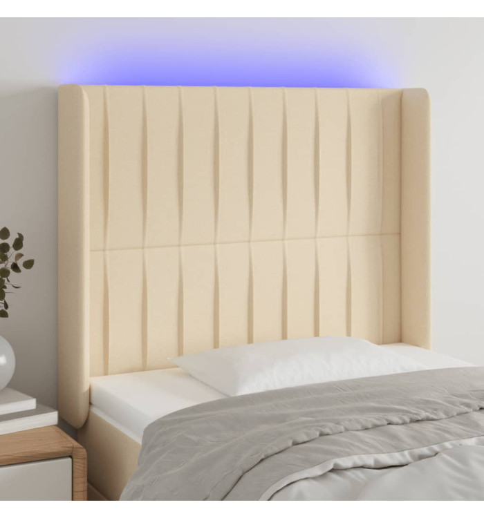 Tête de lit à LED Crème 83x16x118/128 cm Tissu | Mobilier & Déco