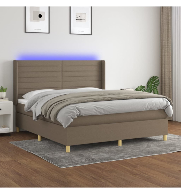Sommier à lattes de lit matelas et LED Taupe 180x200 cm Tissu | Mobilier & Déco