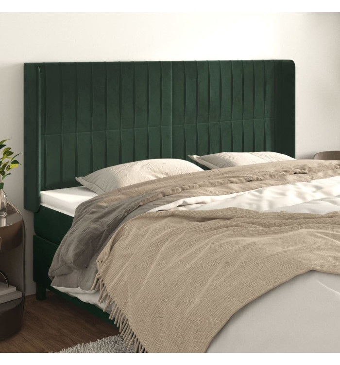 Tête de lit avec oreilles Vert foncé 183x16x118/128 cm Velours | Mobilier & Déco