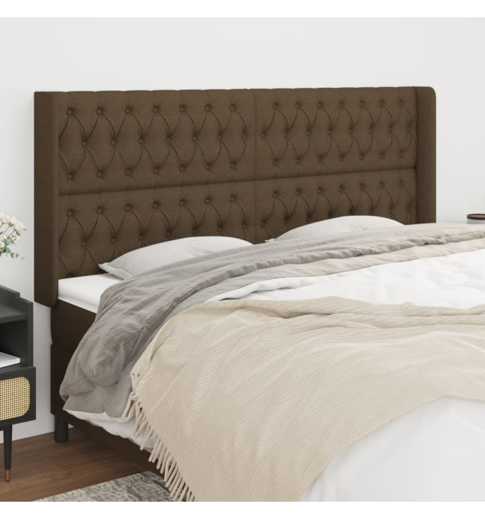 Tête de lit avec oreilles Marron foncé 183x16x118/128 cm Tissu | Mobilier & Déco