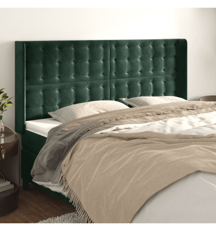Tête de lit avec oreilles Vert foncé 183x16x118/128 cm Velours | Mobilier & Déco