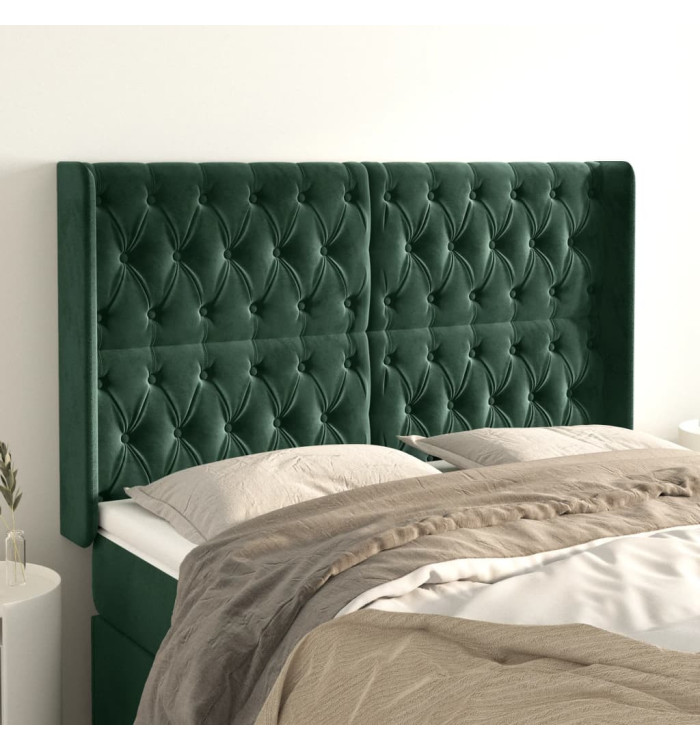 Tête de lit avec oreilles Vert foncé 163x16x118/128 cm Velours | Mobilier & Déco