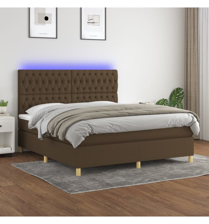 Sommier à lattes de lit matelas et LED Marron foncé 180x200 cm | Mobilier & Déco
