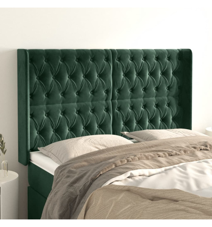 Tête de lit avec oreilles Vert foncé 147x16x118/128 cm Velours | Mobilier & Déco