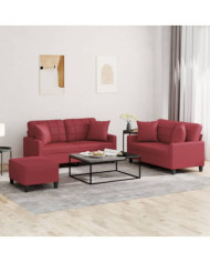 Ensemble de canapés 3 pcs et coussins rouge bordeaux similicuir | Mobilier & Déco