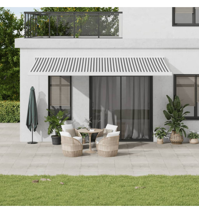 Auvent rétractable anthracite et blanc 5x3 m tissu et aluminium | Mobilier & Déco
