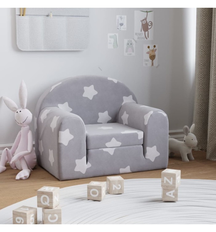 Canapé-lit pour enfants gris clair avec étoiles peluche douce | Mobilier & Déco