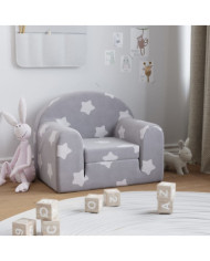 Canapé-lit pour enfants gris clair avec étoiles peluche douce | Mobilier & Déco