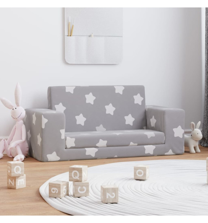 Canapé-lit enfant 2 places gris clair étoiles peluche douce | Mobilier & Déco