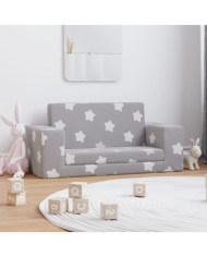 Canapé-lit enfant 2 places gris clair étoiles peluche douce | Mobilier & Déco