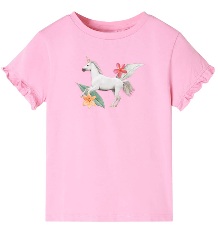 T-shirt enfants à manches courtes rose vif 140 | Mobilier & Déco