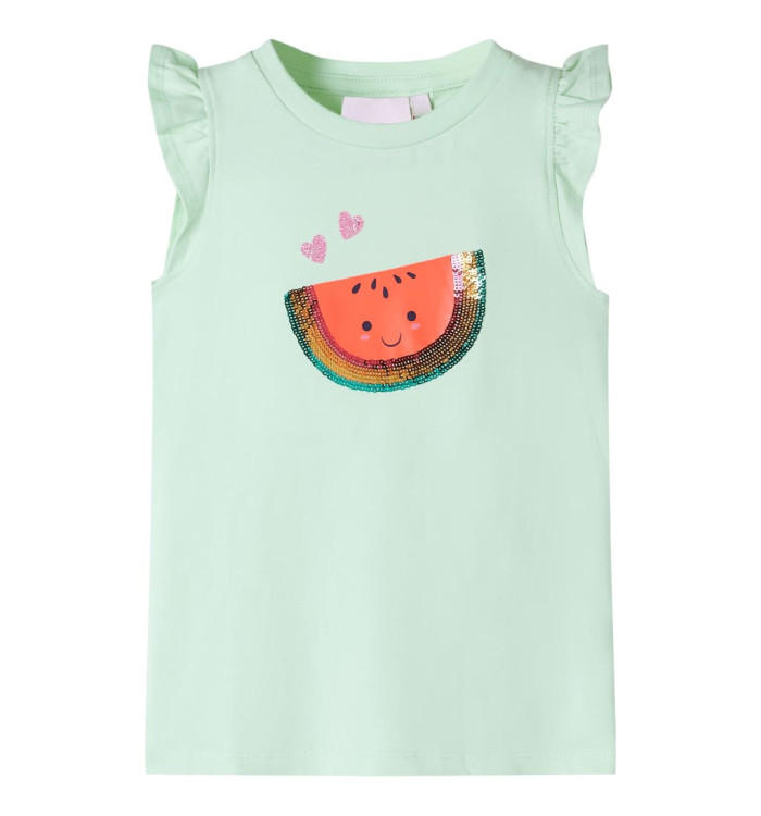 T-shirt enfants manches à volants vert tendre 92 | Mobilier & Déco