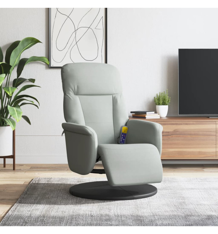 Fauteuil inclinable de massage repose-pied gris clair velours | Mobilier & Déco