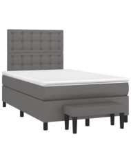 Sommier à lattes de lit avec matelas gris 120x190 cm similicuir | Mobilier & Déco