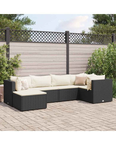 Salon de jardin 6 pcs avec coussins Noir Résine tressée | Mobilier & Déco