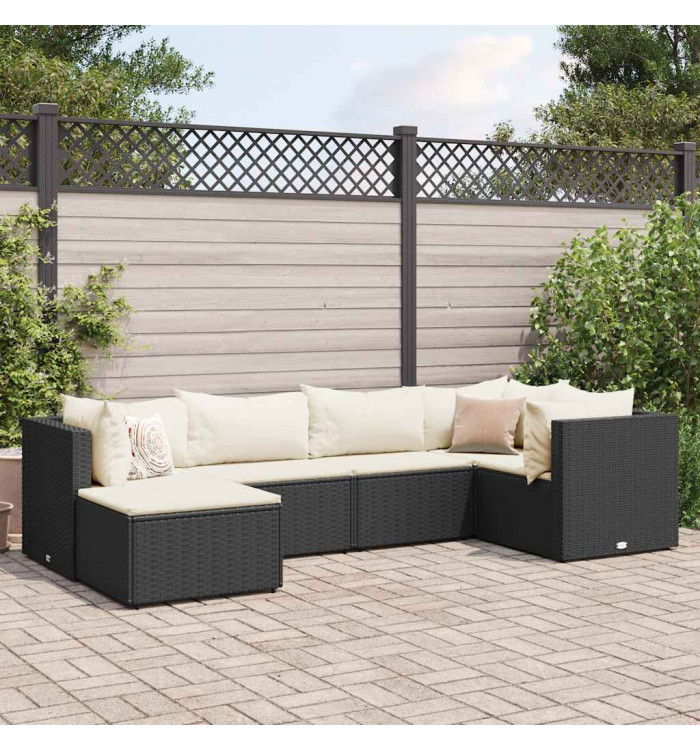 Salon de jardin 6 pcs avec coussins Noir Résine tressée | Mobilier & Déco
