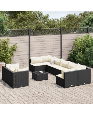 Salon de jardin 10 pcs avec coussins noir résine tressée | Mobilier & Déco