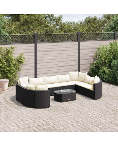 Salon de jardin 10 pcs avec coussins noir résine tressée | Mobilier & Déco