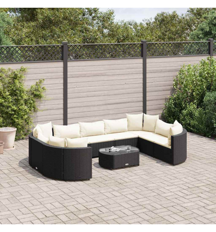 Salon de jardin 10 pcs avec coussins noir résine tressée | Mobilier & Déco