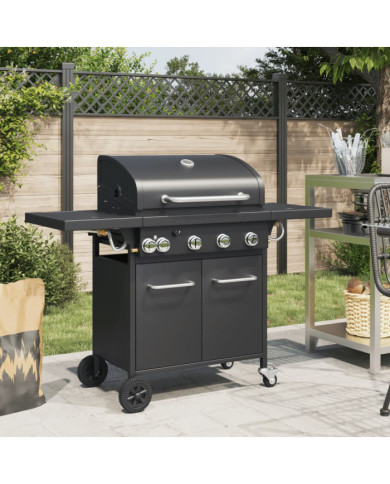 Barbecue gril à gaz avec 5 brûleurs noir acier enduit de poudre | Mobilier & Déco