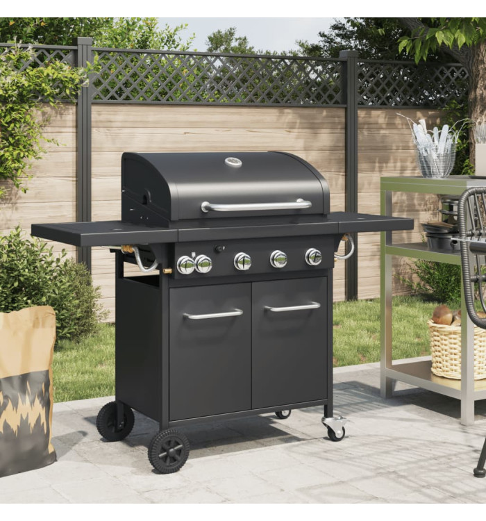 Barbecue gril à gaz avec 5 brûleurs noir acier enduit de poudre | Mobilier & Déco