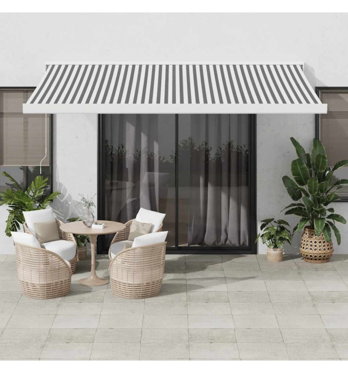 Auvent rétractable anthracite et blanc 4x3 m tissu et aluminium | Mobilier & Déco