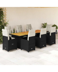 Ensemble de bistro de jardin 9 pcs coussins noir poly rotin | Mobilier & Déco