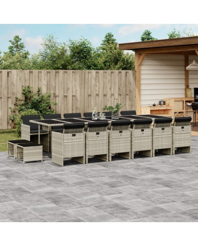 Ensemble à manger de jardin et coussins 17 pcs gris clair rotin | Mobilier & Déco