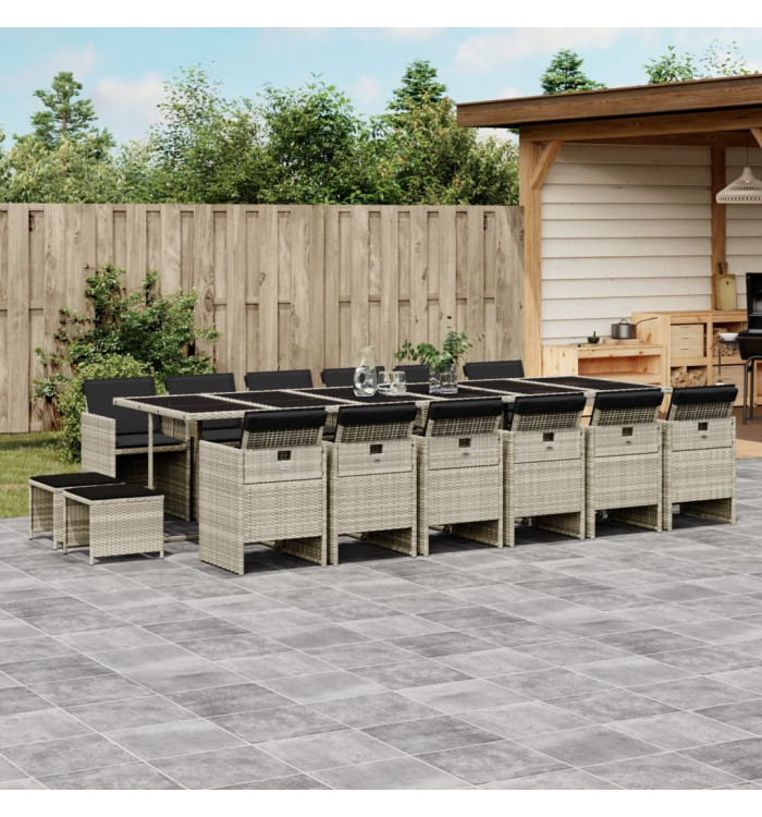 Ensemble à manger de jardin et coussins 17 pcs gris clair rotin | Mobilier & Déco