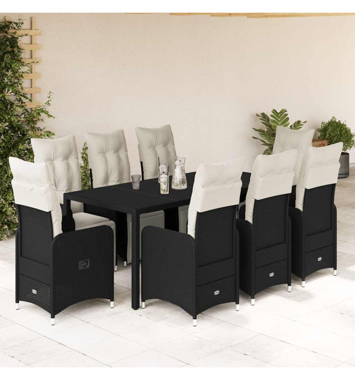 Ensemble de bistro de jardin 9 pcs coussins noir poly rotin | Mobilier & Déco