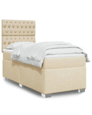 Sommier à lattes de lit avec matelas Crème 90x200 cm Tissu | Mobilier & Déco
